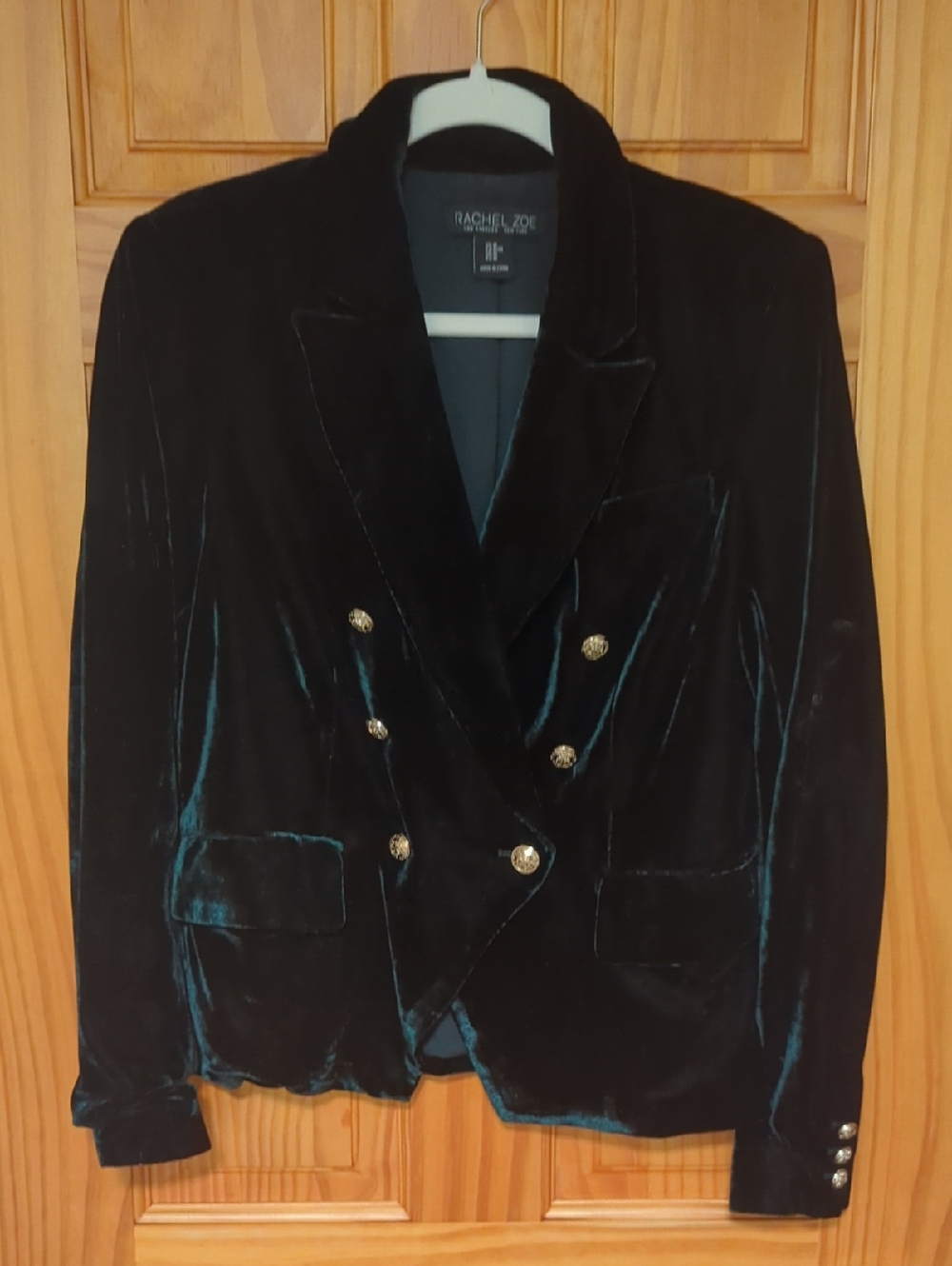 Rachel Zoe Velvet Double-Breasted Blazer - Dark Forest Green